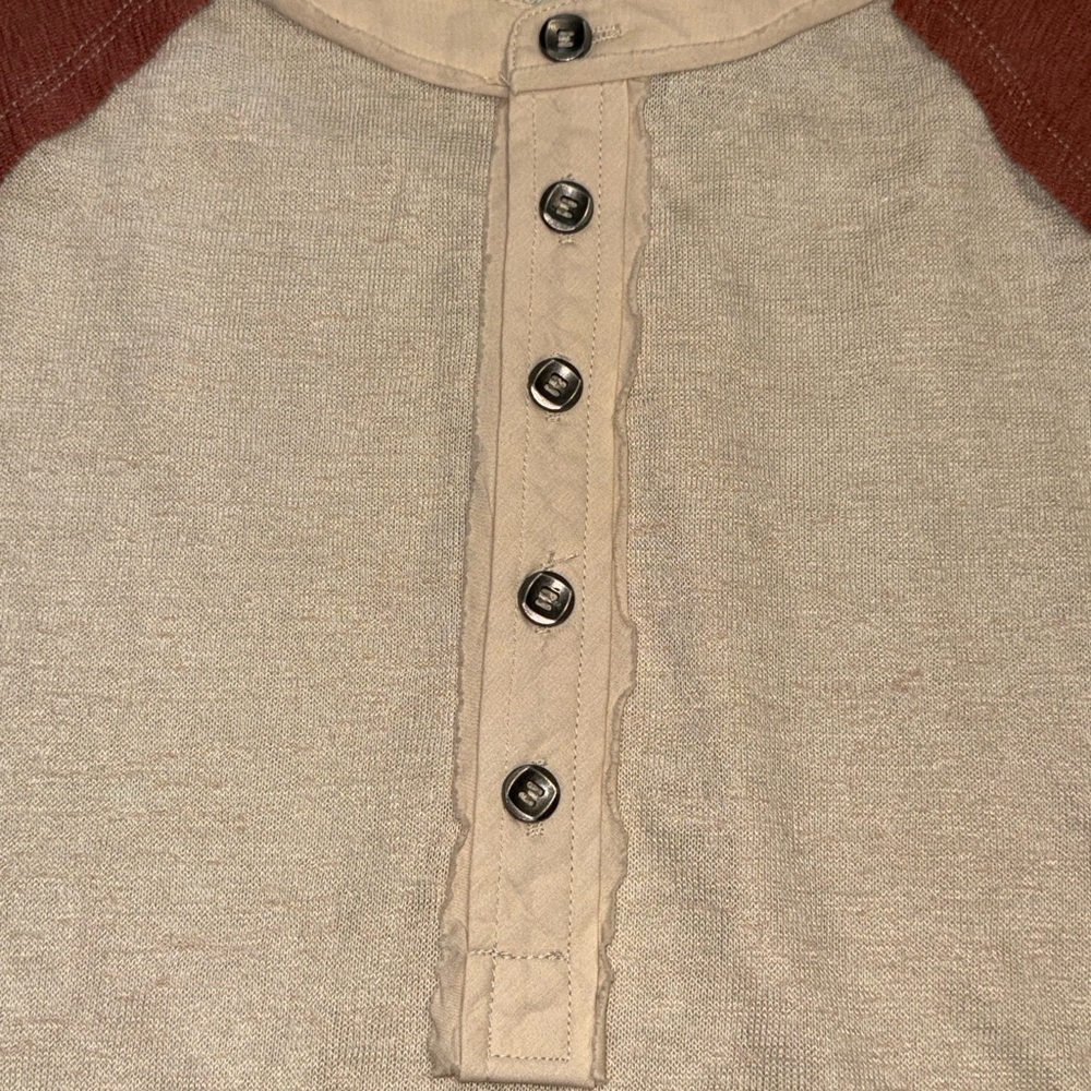 Gilded Intent Colorblock Waffle Knit Henley Top Size Small Cream Rust Raglan - Picture 6 of 8